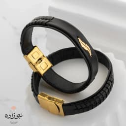 دستبند چرم پر طلا B051